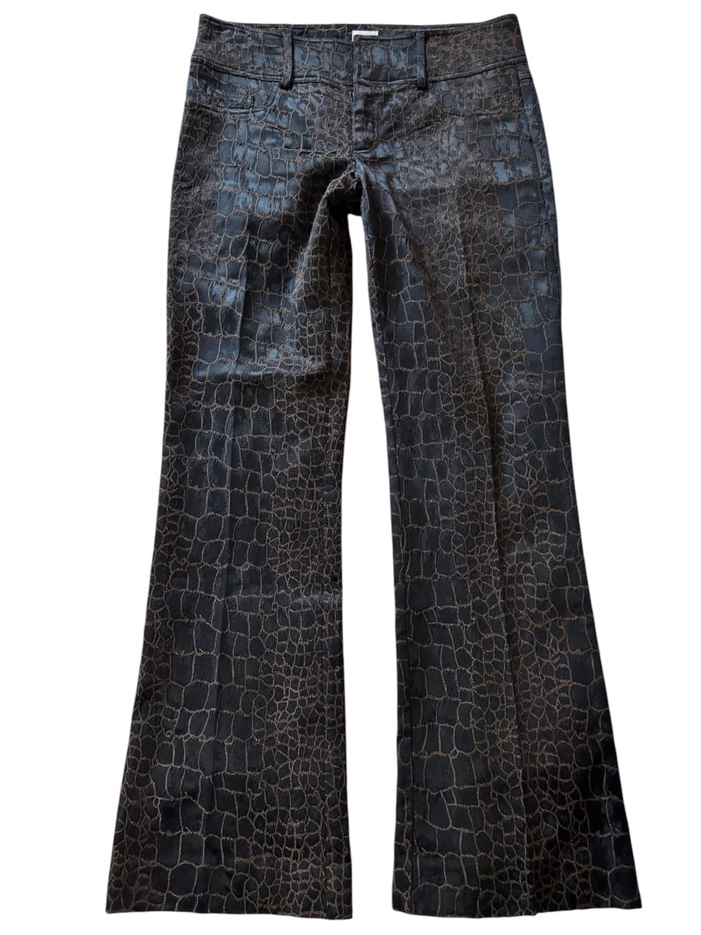 Vintage Caché Y2K Croc Brocade Flare Pants Black Bronze Size 4